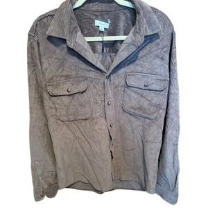 REISS Mens Brown Corduroy Button Down Shirt Long Sleeve‎ Double Pocket Size XXL